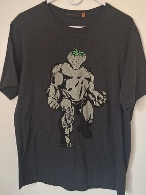 Undercover Charcoal Short-Sleeve Tee with Strawberry-Head Graphic